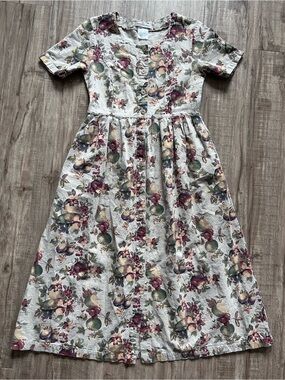 vintage Kettle Creek linen cotton blend floral fruit dress button down front
